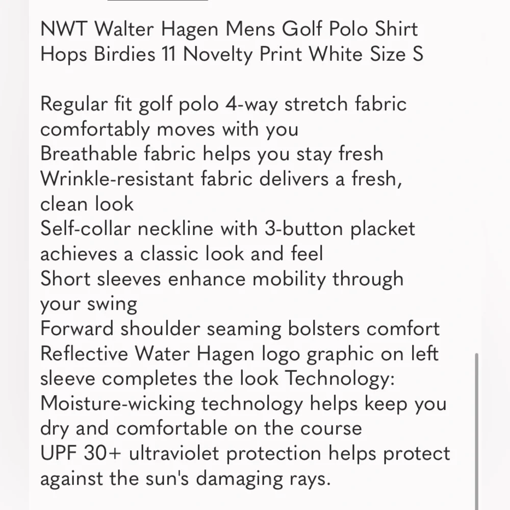 NWT‎ Walter Hagen Mens Golf Polo Shirt Hops Birdies 11 Novelty Print Size Small